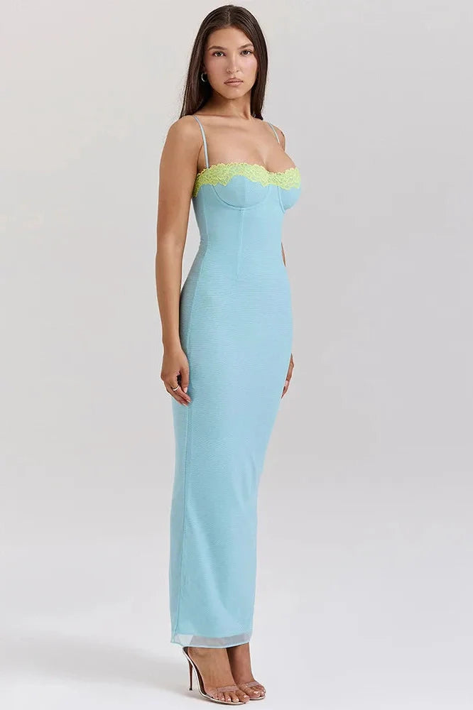 Lace Spaghetti Strap Sleeveless Bodycon Maxi Dress