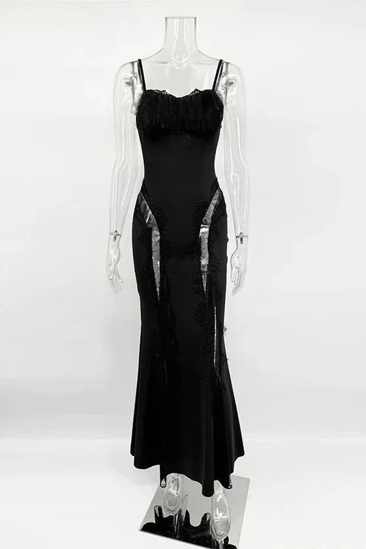 Hollow Out Lace V-Neck Fit Maxi Dress