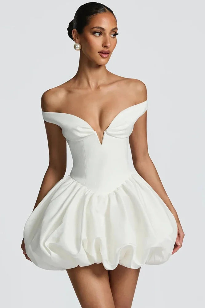 Off-Shoulder Strapless Sleeveless  High Waist A-Line Mini Dress