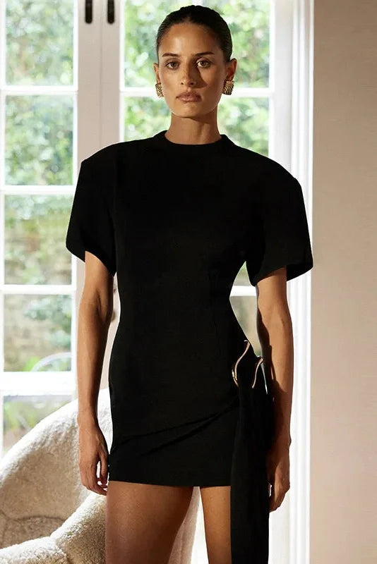 Elegant Round Neck Short-Sleeved Mini Dress