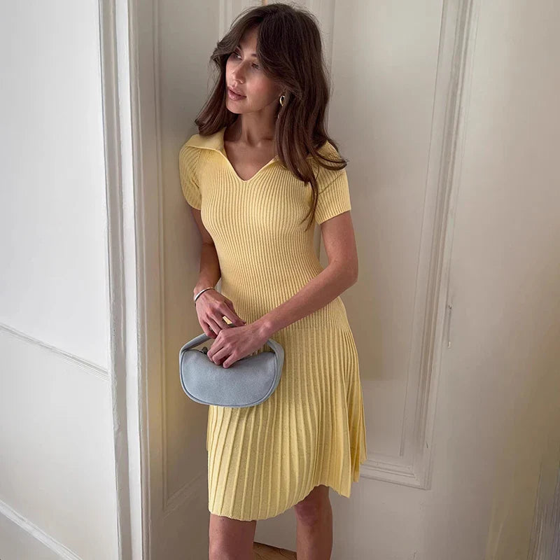 Knitted Short Sleeve Slim Mini Dress