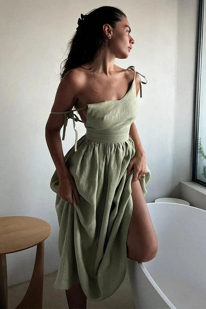 Elegant Backless V Neck Midi Dress