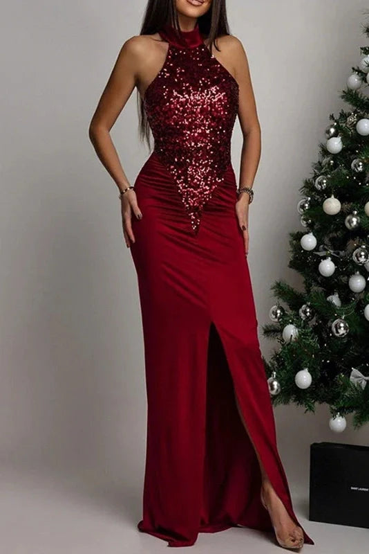 Hollow Out Pleated Sleeveless Slim Bodycon Maxi Dress