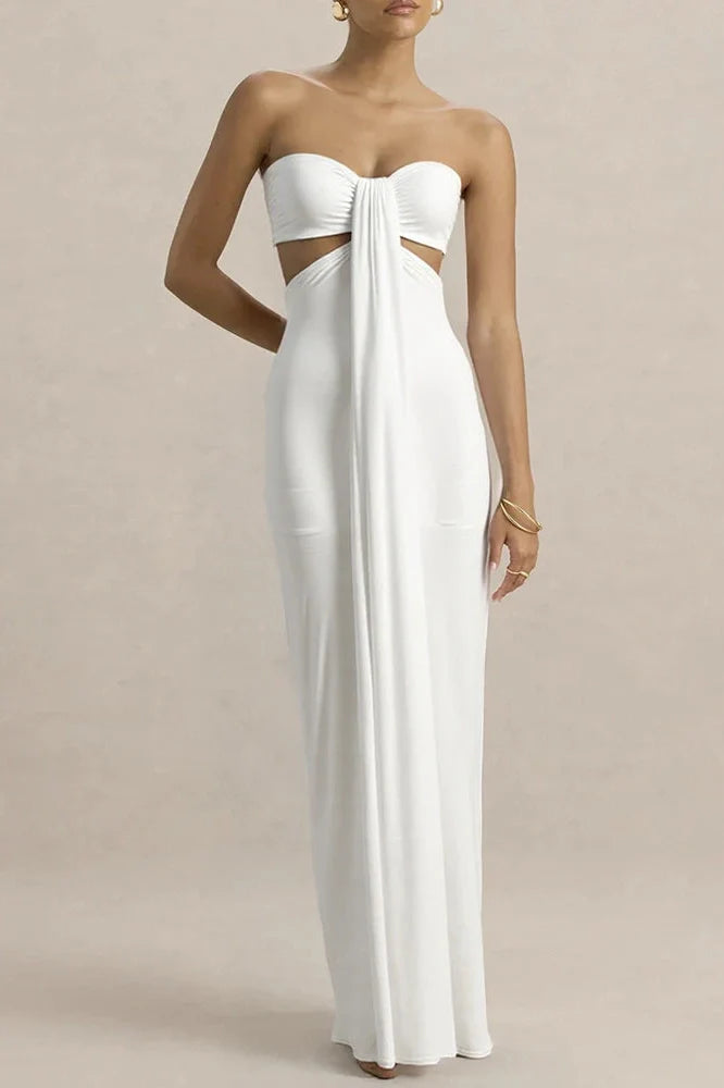 Off-Shoulder Strapless Sleeveless Backless Bodycon Maxi Dress