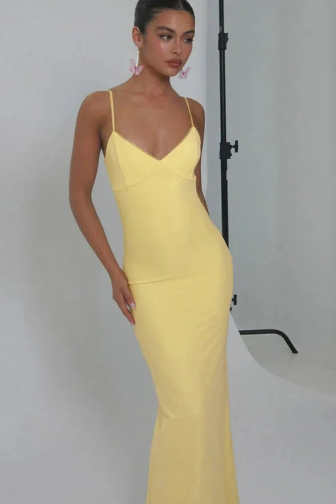 Spaghetti Strap Backless Sleeveless Bodycon Maxi Dress