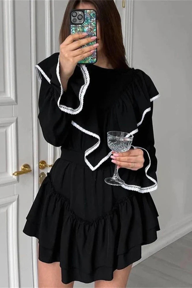 Elegant Lace Slim Long Sleeve Mini Dress