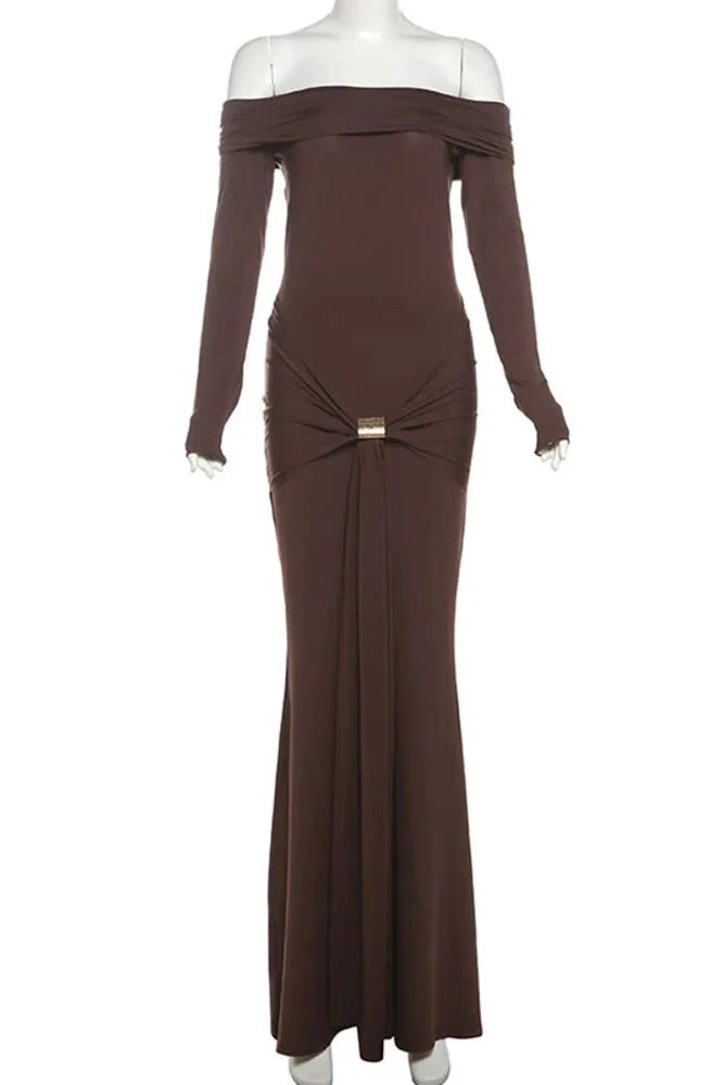 Off-shoulder Strapless Long Sleeve Backless Maxi Dress