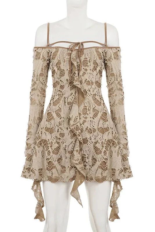 Off-Shoulder Long Sleeve Slim Mini Dress