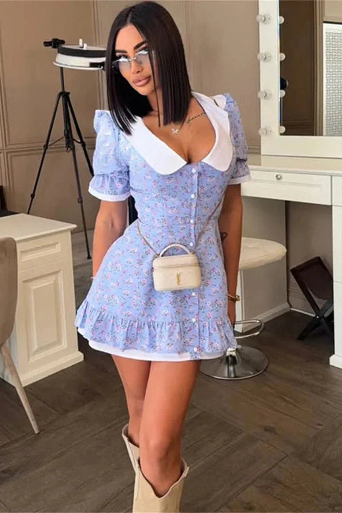Printed Slim Short Sleeve Bodycon Mini Dress