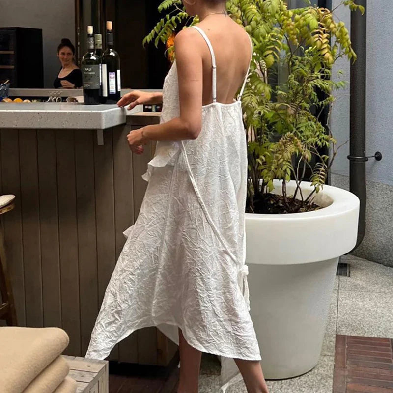 Lace Patchwork Backless Lace-Up High Waist Maxi Dress