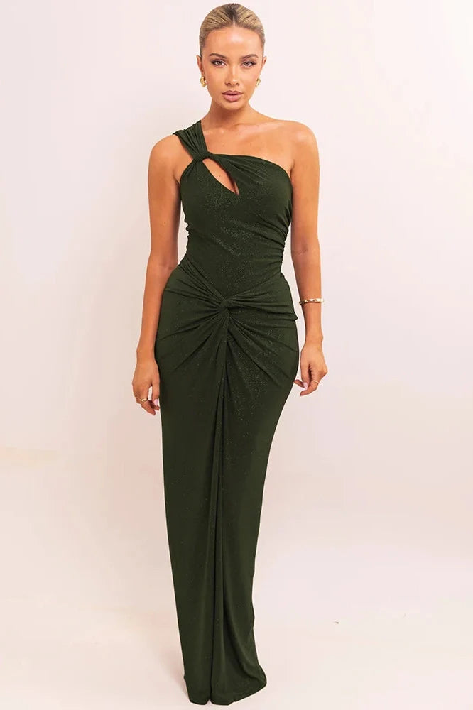 Inclined Shoulder Sleeveless Backless Maxi Dress