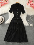 Knitted Short Sleeve Slim High Waist Midi Dress