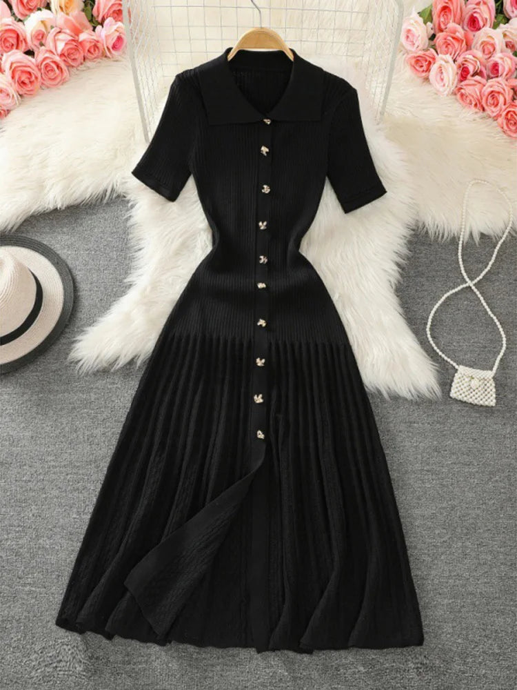 Knitted Short Sleeve Slim High Waist Midi Dress