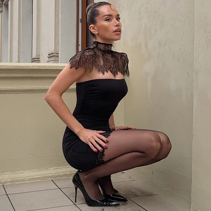 Lace Strapless Slim Backless Irregular Mini Dress