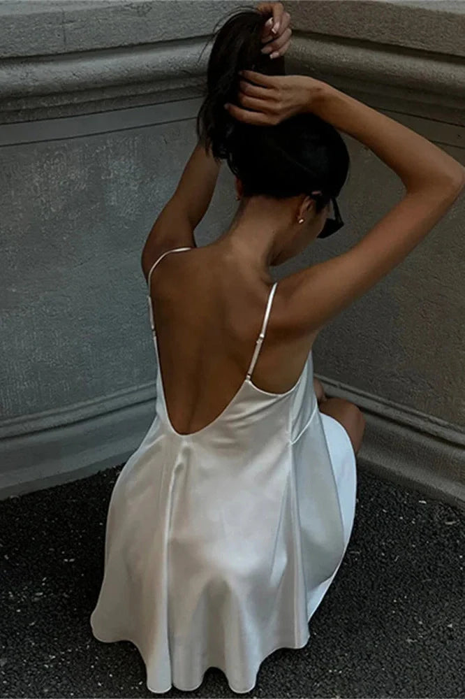 V-Neck Lace Backless Patchwork Mini Dress