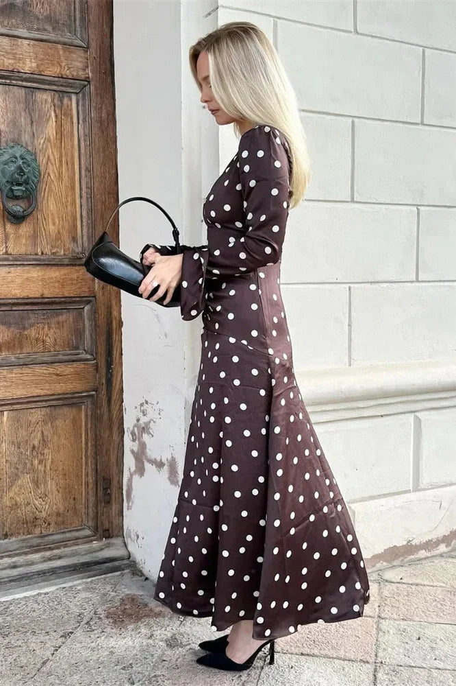 V-Neck Long Sleeve High Waist Maxi Dress