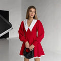 Lantern Sleeve High Waist A-Line Mini Dress