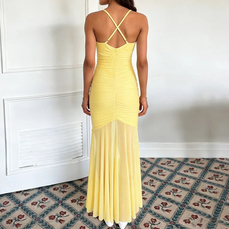 Lace-Up See Through Backless Maxi Dress