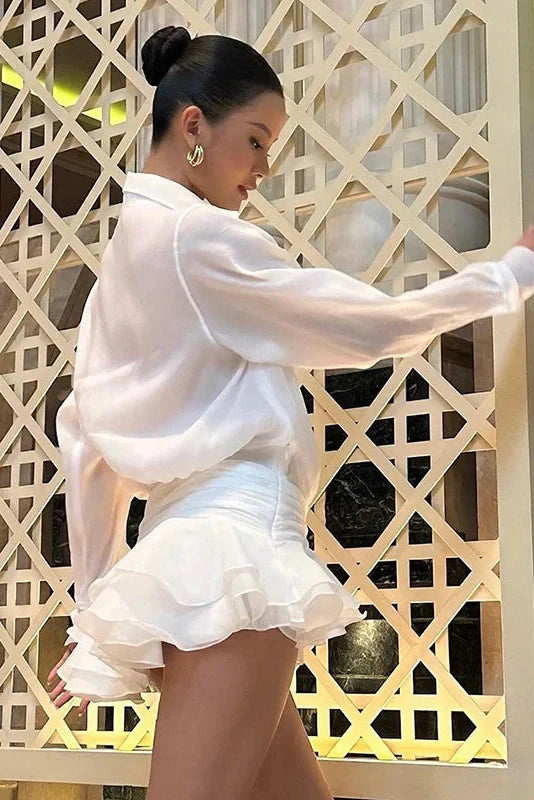 Pleated Mesh See-Through Loose Mini Dress