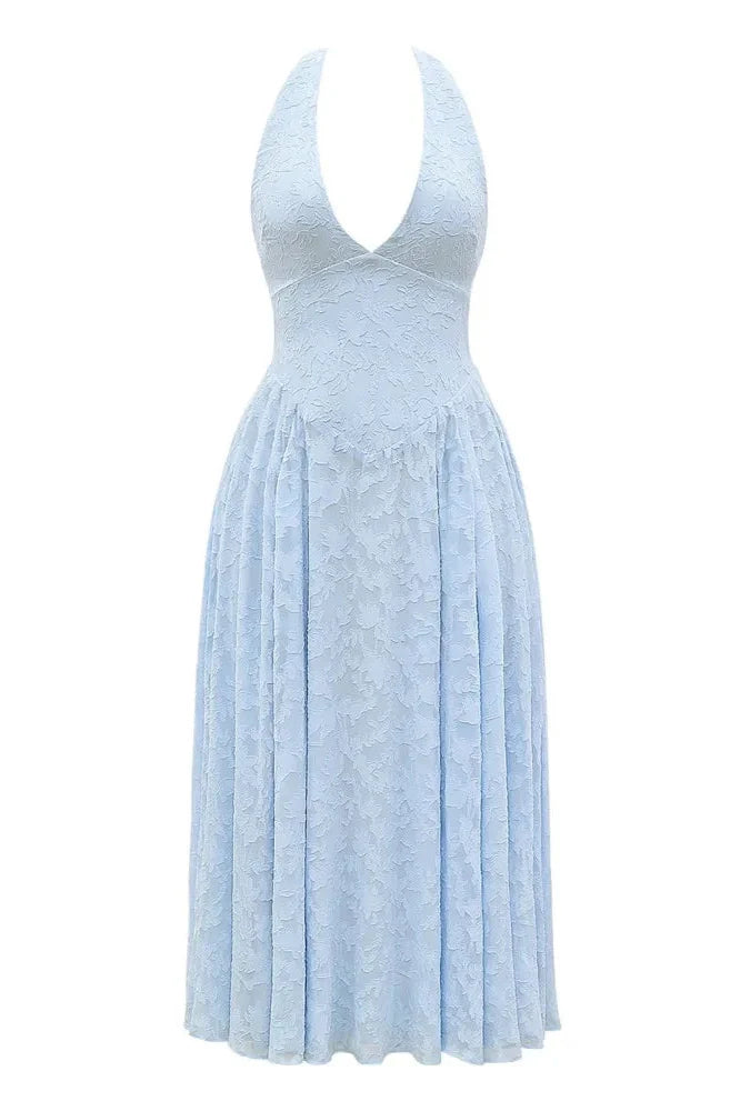 Deep V Neck Sleeveless Backless A-line Midi Dress