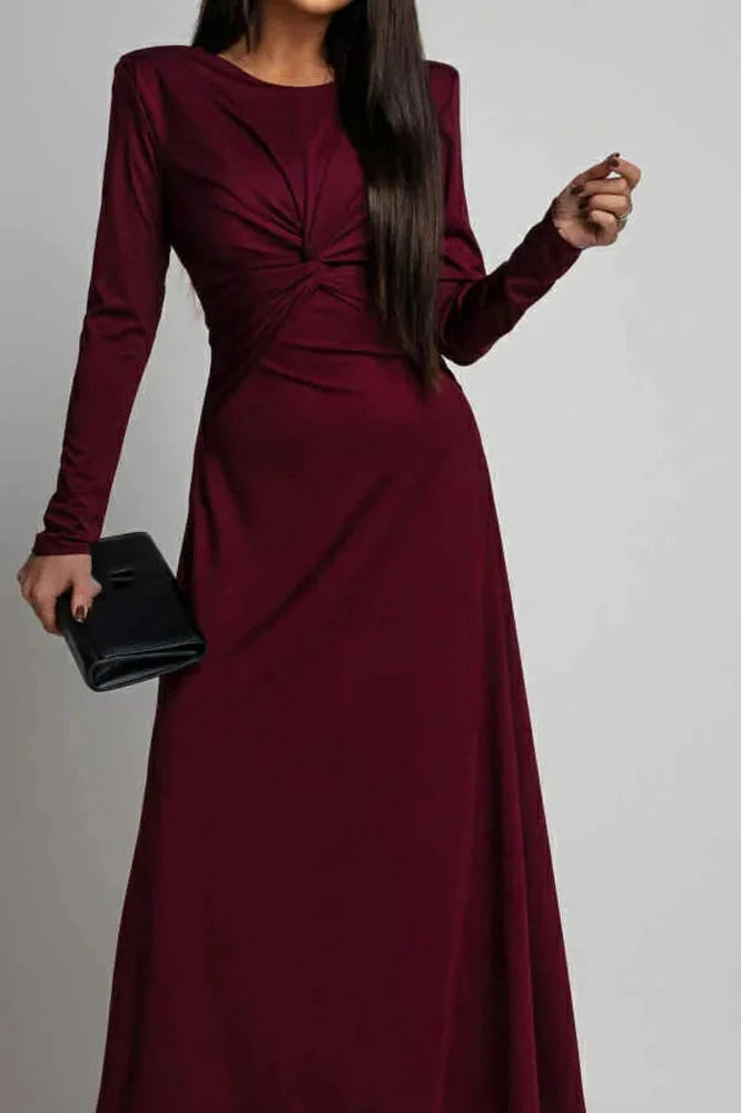 Elegant O-Neck Long Sleeve High Waist Slim Maxi Dress