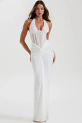 Backless V Neck Off-Shoulder Sleeveless Bodycon Maxi Dress