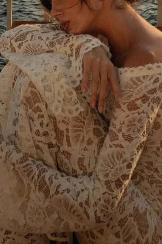 Off Shoulder Long Sleeve Lace Slim High Waist Maxi Dress