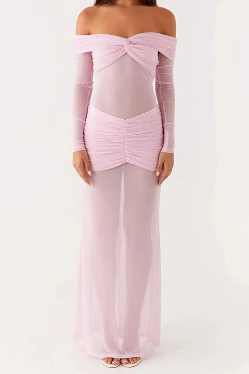 Off-Shoulder Slim Fit Maxi Dress