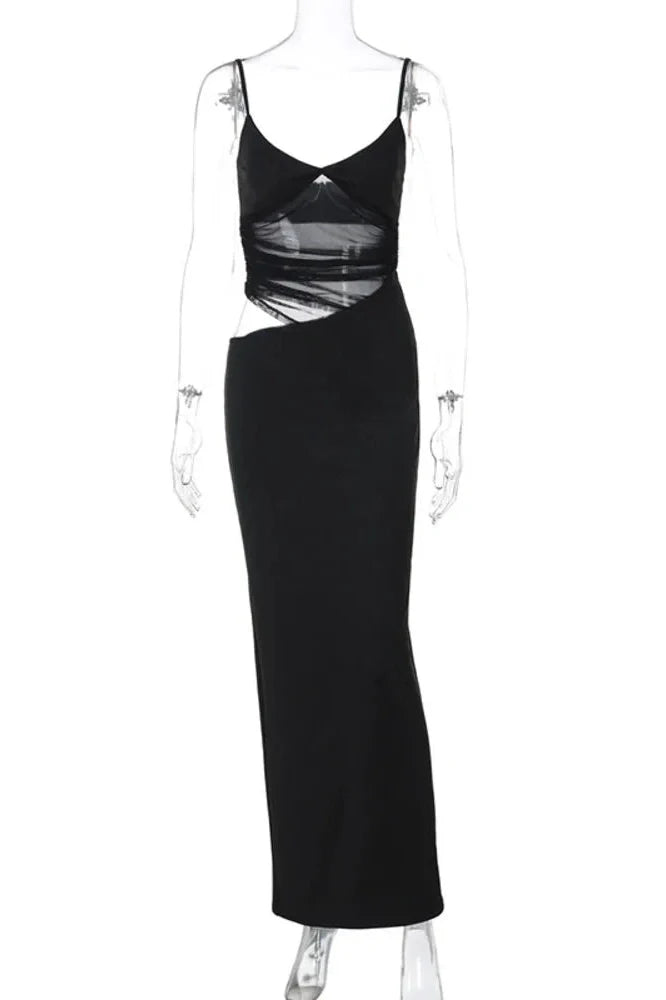Backless Hollow Out Spaghetti Strap Sleeveless Maxi Dress