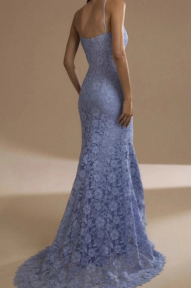Elegant Sleeveless Fit Backless Off-Shoulder Lace Embroidery Maxi Dress