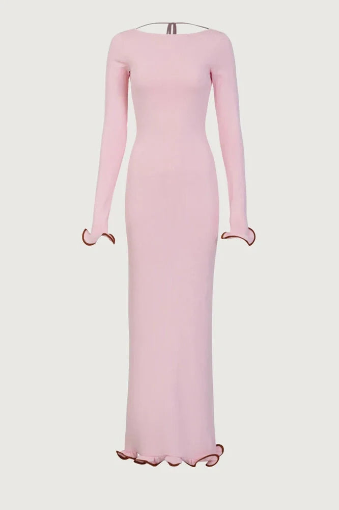 Backless Long Sleeve Midi Dress
