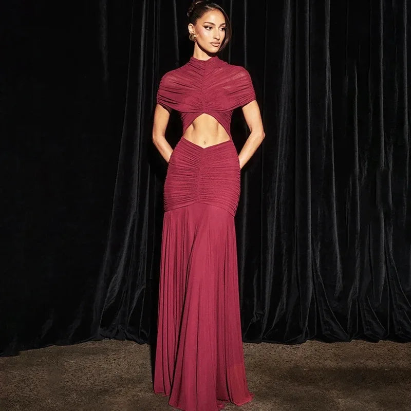 Elegant Hollow Out Patchwork See Through Maxi Dress