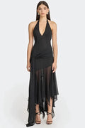 V Neck Off-Shoulder Sleeveless Backless Maxi Dress