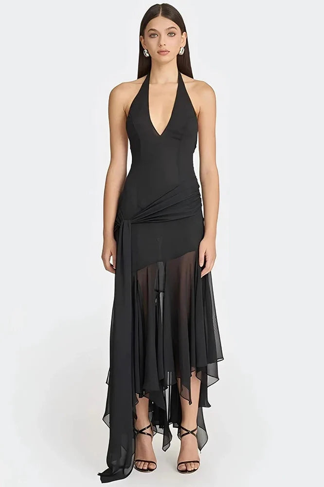 V Neck Off-Shoulder Sleeveless Backless Maxi Dress