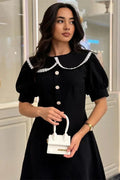 Elegant Patchwork Short Sleeve Lace-Up Mini Dress
