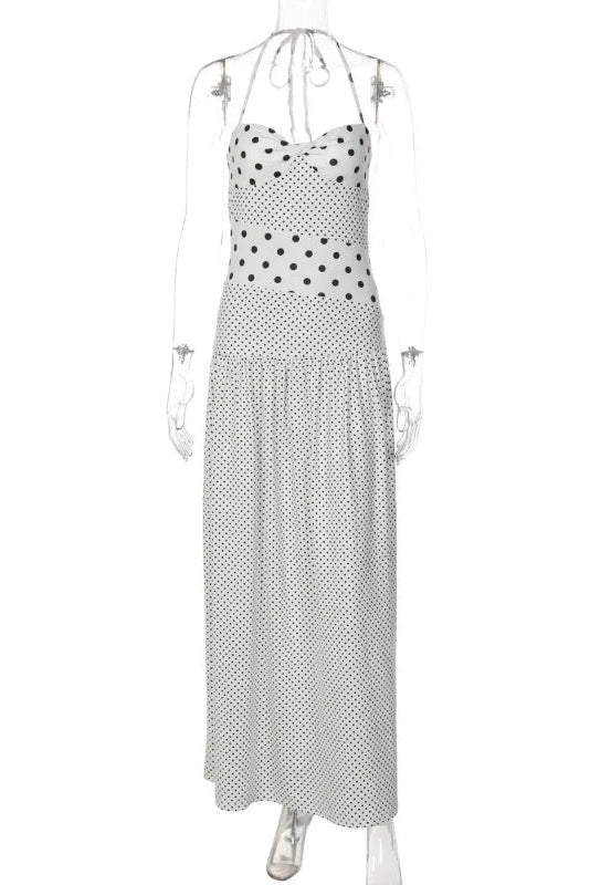 Elegant Polka Dots Sleeveless Slim Maxi Dress