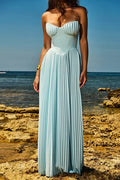 Off-shoulder Strapless Sleeveless Backless Pleated Maxi Dress