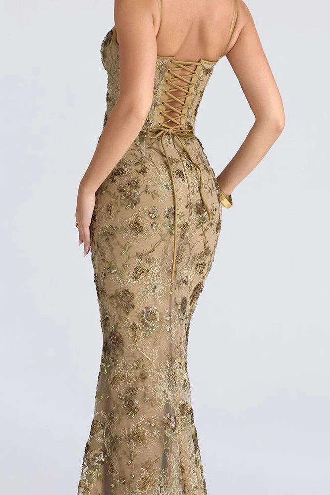 Hollow Out Lace Embroidery Slim Backless Maxi Dress