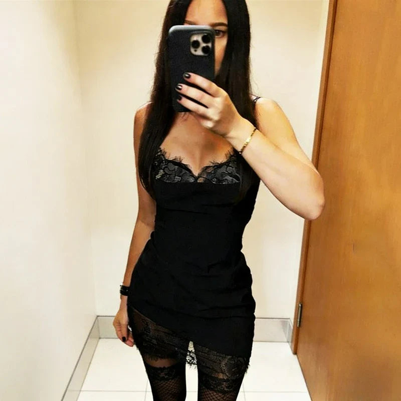 Elegant Patchwork See Through Backless Mini Dress
