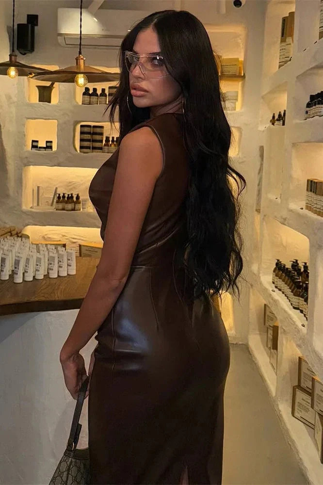 Sleeveless High Waist Slim Patchwork Bodycon Maxi Dress