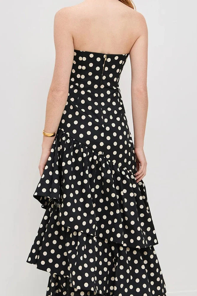 Elegant Off Shoulder High Waist Polka Dot Print Maxi Dress
