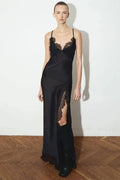 Lace Printed V-Neck Slim Patchwork Bodycon Maxi Dress