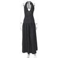 Polka Dot V Neck Lace Up Backless Slim Maxi Dress