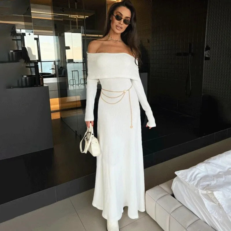 Elegant Off-Shoulder High Waist Maxi Dress