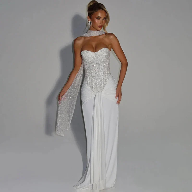 Strapless Lace Up Slim Maxi Dress
