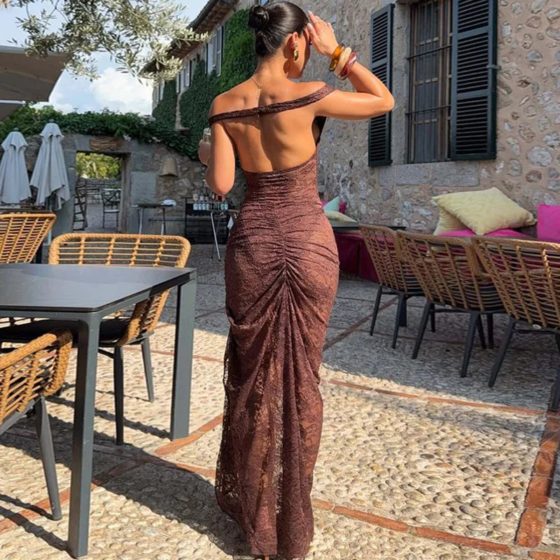 Lace Patchwork Backless See Through Maxi Dress