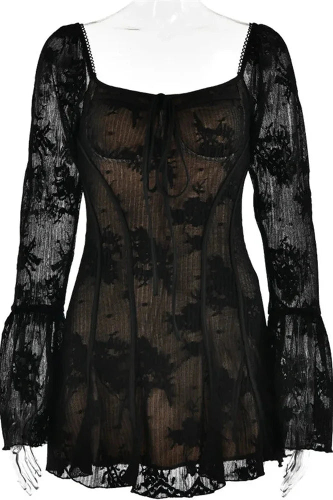 Elegant Backless Flare Sleeve Print A-line Mini Dress
