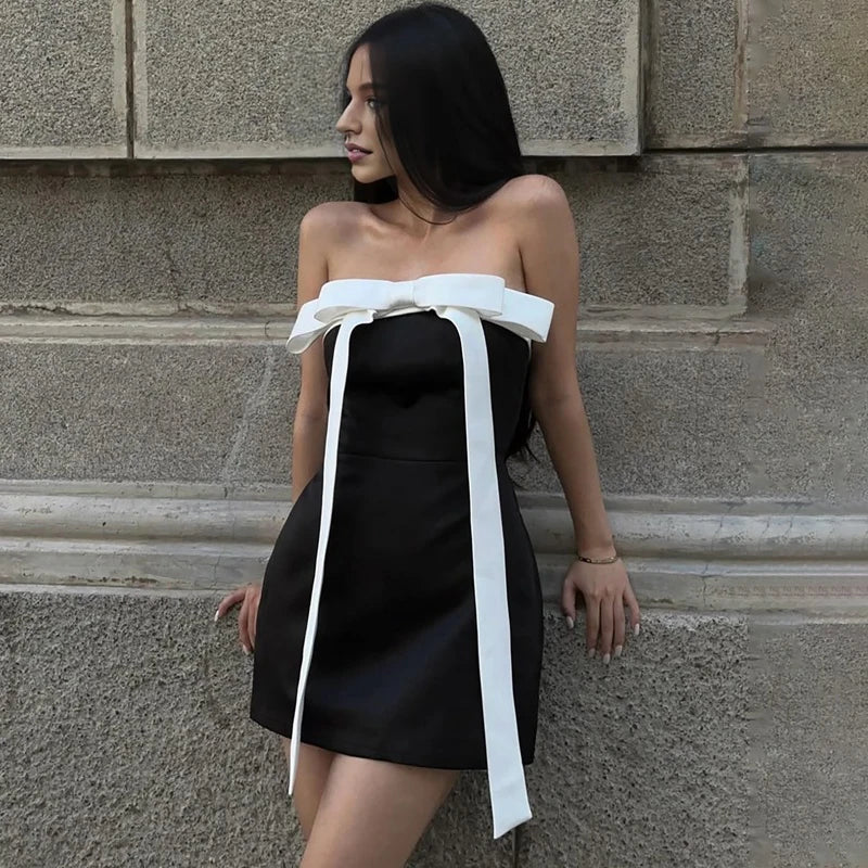 Strapless Lace Up High Waist Slim Mini Dress