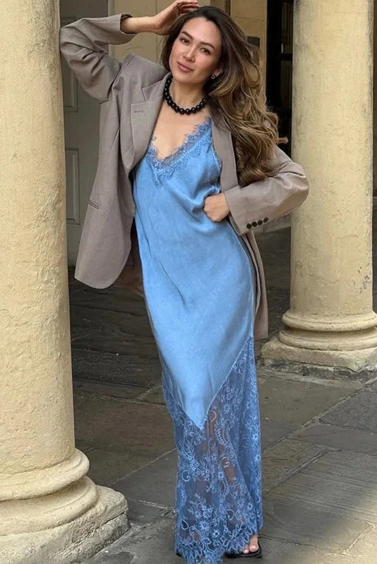 Hollow Lace Loose Backless V-Neck Sleeveless Maxi Dress