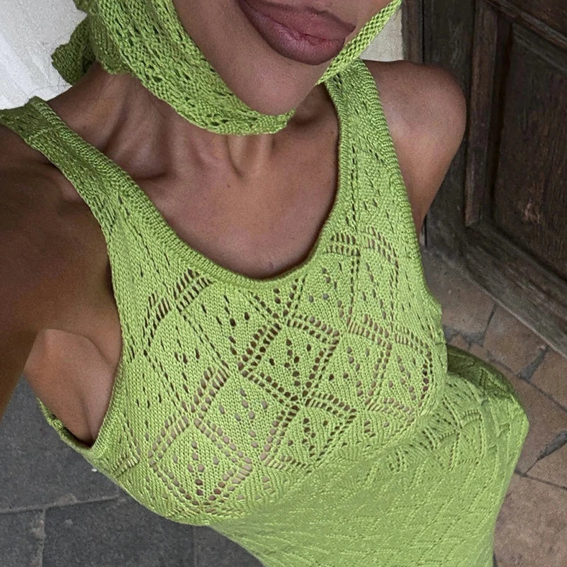 See-Through Knitted Sleeveless Maxi Dress